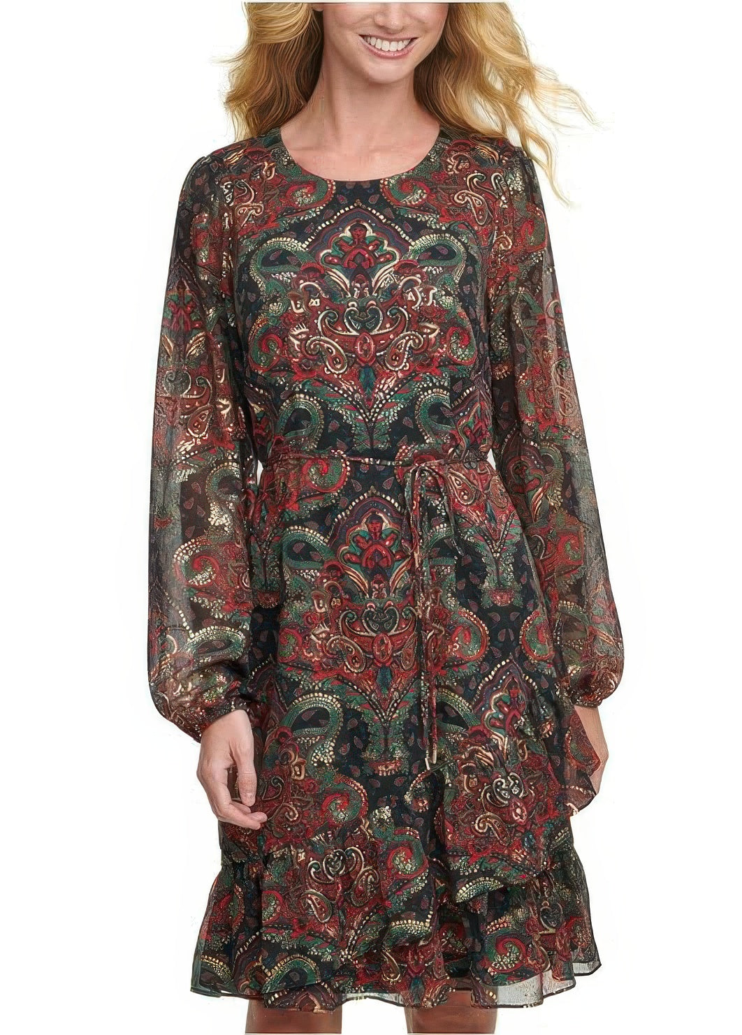 Tommy Hilfiger Printed Party Fit & Flare Dress Color Black Multi Size 6
