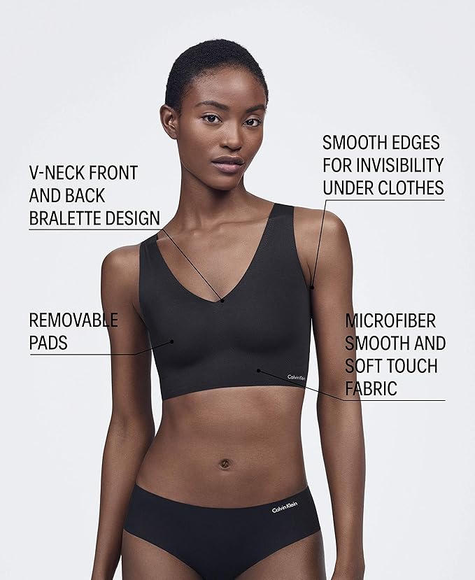 Calvin Klein Invisibles Comfort Seamless Lined V Neck Bralette Bra Nymphs Thigh Size XL