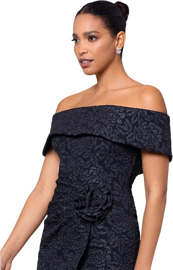 XSCAPE Women's Brocade Rosette Sheath Flower Dress Color Black Size 14