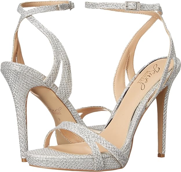 Jewel Badgley Mischka Women's Arianna Shimmering Platform Stiletto Sandals Color Silver Glitter Size 8M