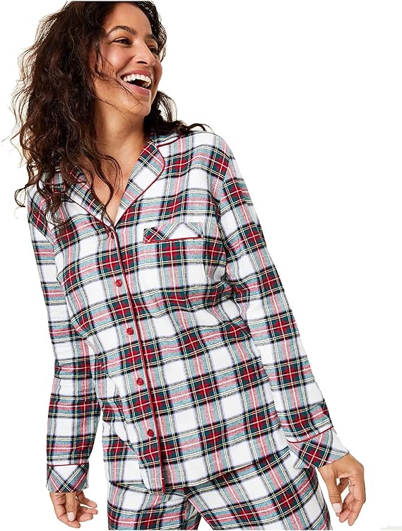 Family Pajamas Women's Cotton Knit Plaid Pajamas Set Color Stewart Plaid Size 2XL