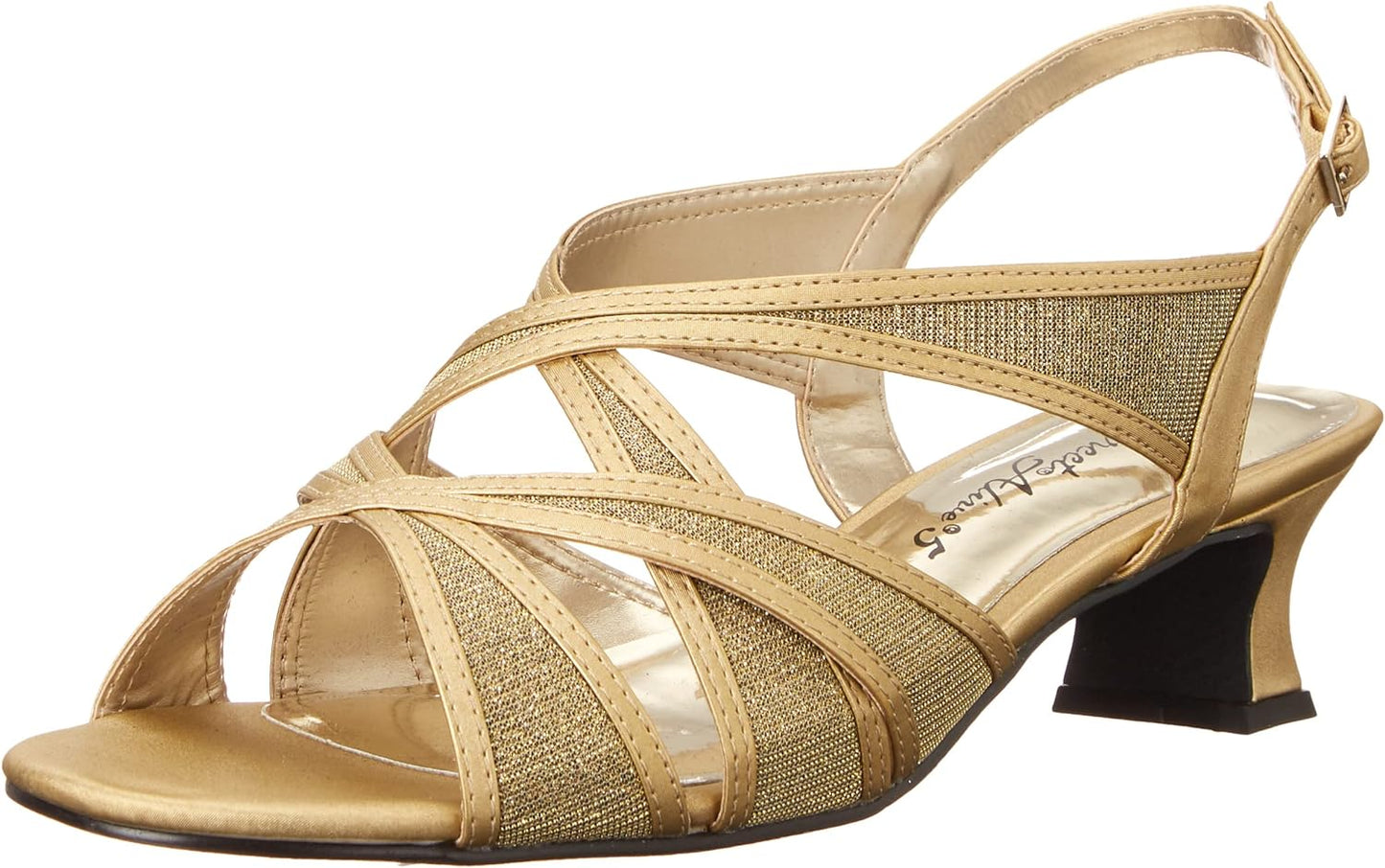 Easy Street Women's Tristen Dressy Mesh Inset Dress Sandals Color Gold Satin Size 8W