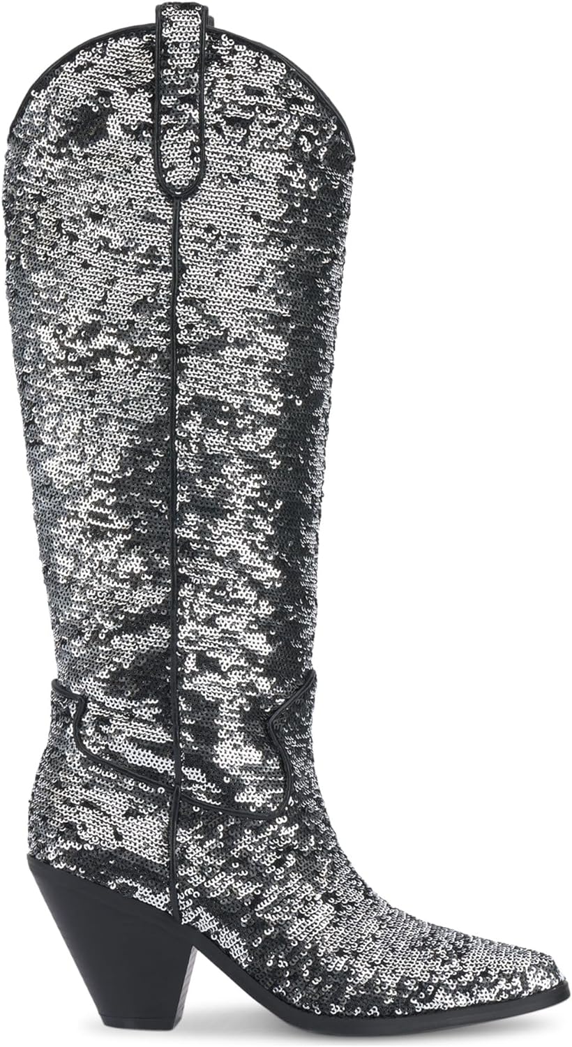 INC International Concepts Women's Ipiriah Western Boots Color Pewter Sequins Size 6.5M