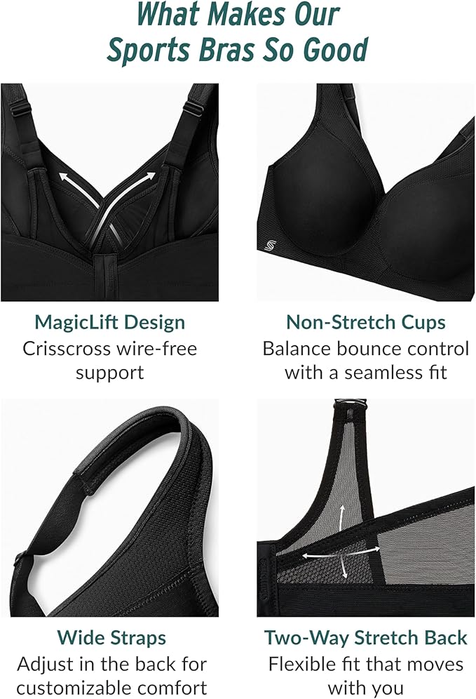 Glamorise Plus Size MagicLift Seamless Sports Wirefree Bra Charcoal Gray Size 36DD