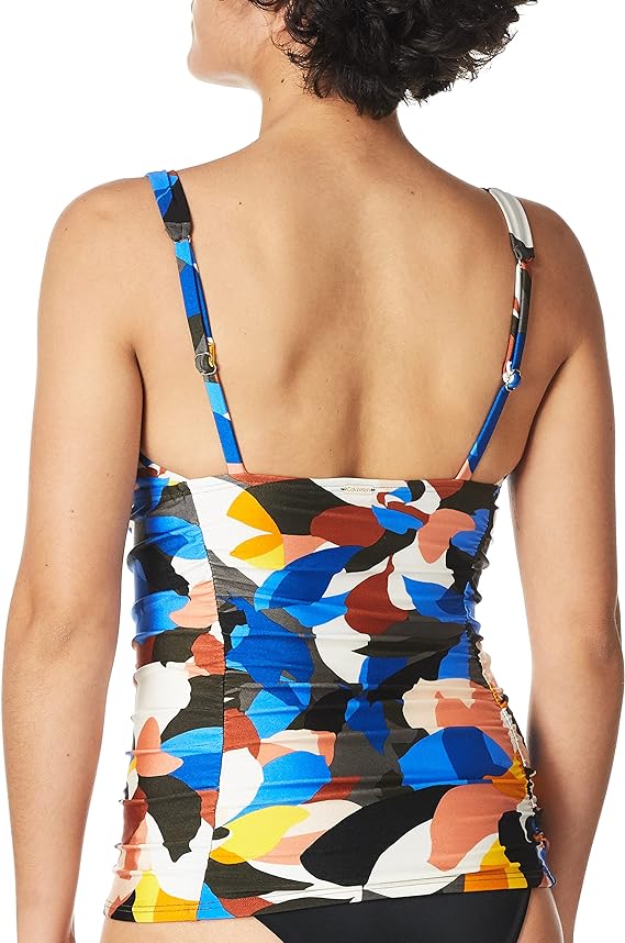 Calvin Klein Printed Ruched Tankini Top Color Nectar Multi Stained Glass Floral Size XL