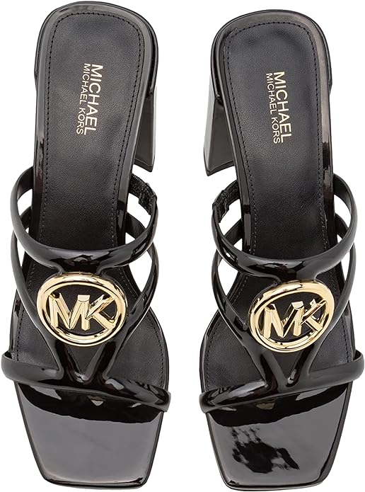 Michael Kors Women's Hampton Gold Logo Sandals Color Black Size 8.5M