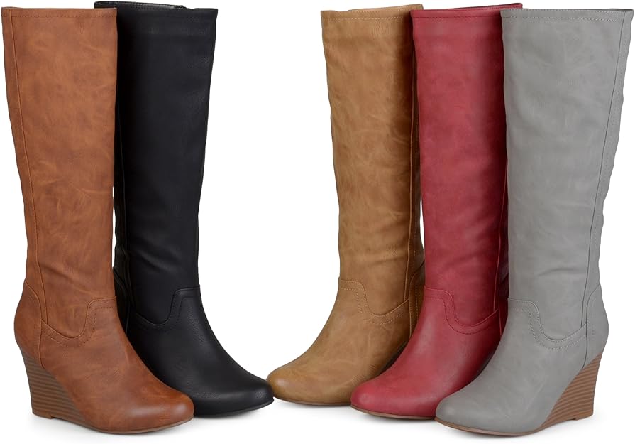 Journee Collection Langly Round Toe Faux Leather Mid-calf Wedge Boots Black Size 5.5