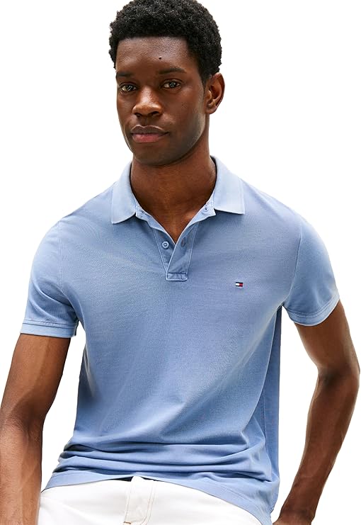 Tommy Hilfiger Men's Short Sleeve Garment-Dye Cotton Polo Shirt Brisk Blue Size L
