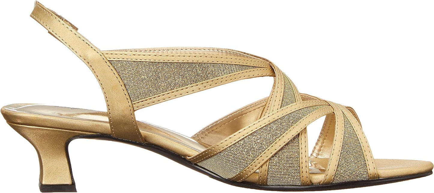 Easy Street Women's Tristen Dressy Mesh Inset Dress Sandals Color Gold Satin Size 8W