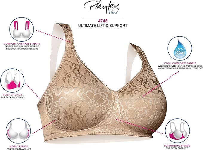 Playtex 18-Hour Ultimate Lift Wireless Full-Coverage Bra Nude Size 38D