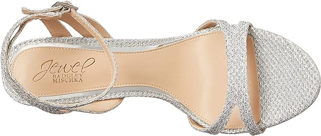 Jewel Badgley Mischka Women's Arianna Shimmering Platform Stiletto Sandals Color Silver Glitter Size 8M