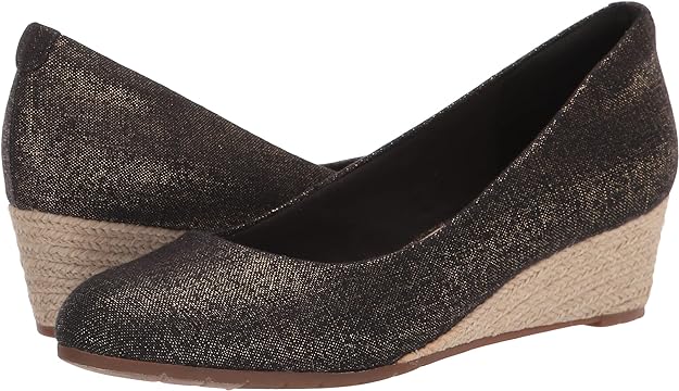 Clarks Women's Mallory Luna Closed Wedge Platform Color Black Metallic Textile Size 12M