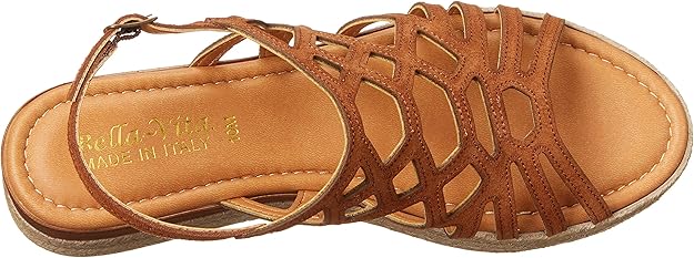 Bella Vita Women's Zip-Italy Platform Flat Sandal Whiskey Leather Size 10W