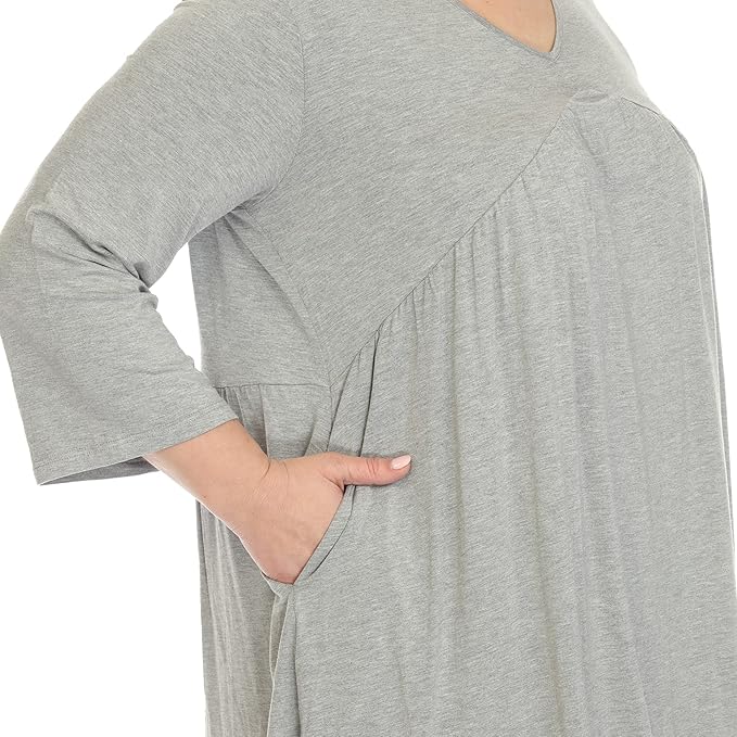 White Mark Women's Empire Waist V-Neck 3/4 Sleeve Tunic Top Heather Gray Size XL