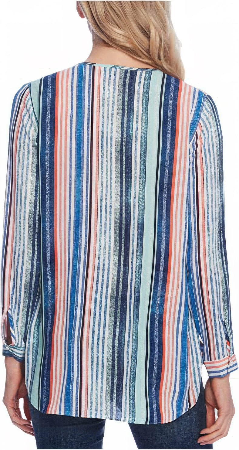 Vince Camuto Women's Striped Open Front Blouse Multicolor Size XL
