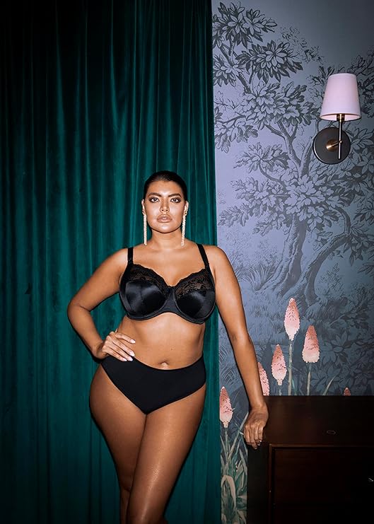 Elomi Full Figure Morgan Underwire Stretch Lace Bra Black Size 38J