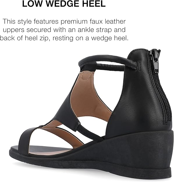 Journee Collection Women's Trayle Wedge Sandals Black Size 8