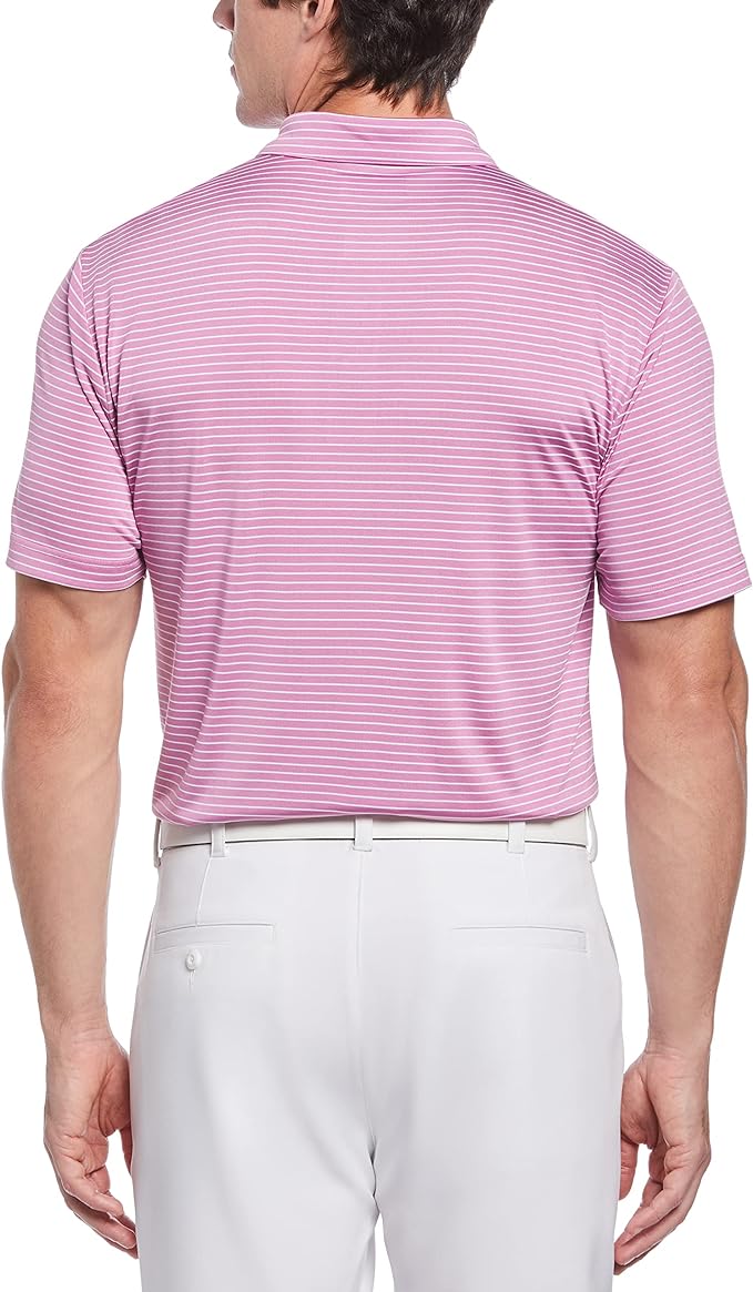 PGA TOUR Men's Feeder Stripe Short Sleeve Golf Polo Shirt Color First Bloom Size S