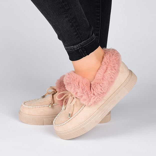 Journee Collection Women's Midnight Faux Fur Trim Slippers Color Blush Size 8M