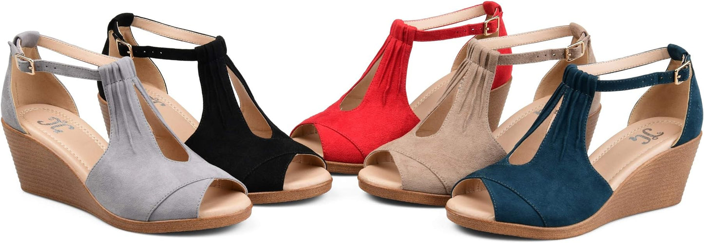 Journee Collection Women's Kedzie Ankle-strap Wedges Color Black Size 7M