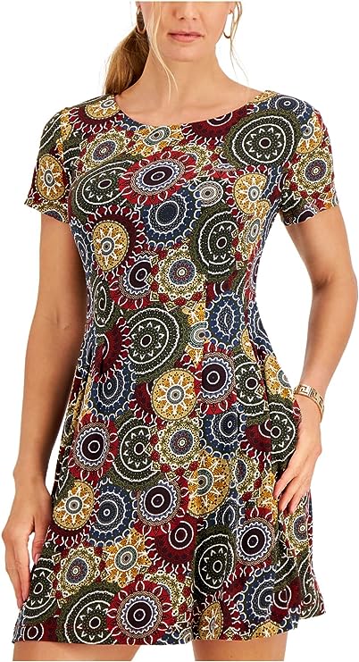 Connected Apparel Plus Size Medallion-Print Dresses Color Olive Size 24W
