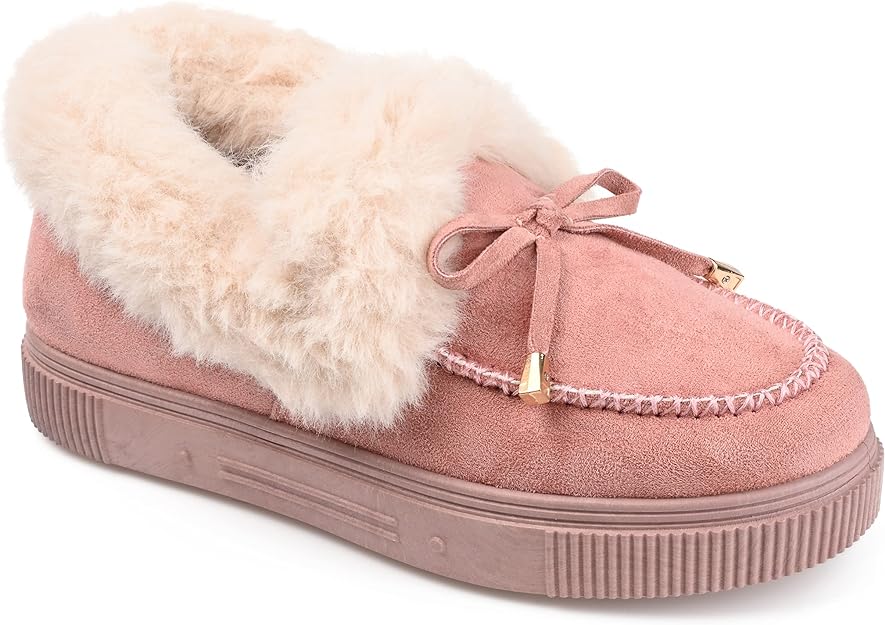 Journee Collection Women's Midnight Faux Fur Trim Bow Tie Slippers Color Blush Size 7M