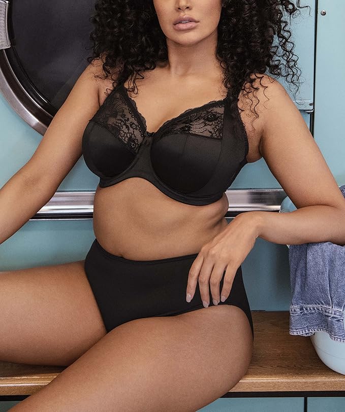 Elomi Full Figure Morgan Underwire Stretch Lace Bra Black Size 38J