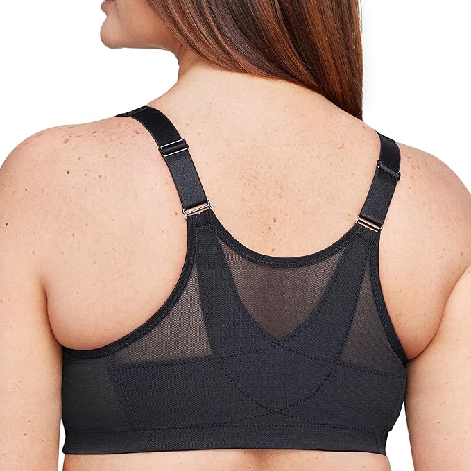 Glamorise Full Figure MagicLift Front-Closure Posture Wirefree Bra Black Size 44J