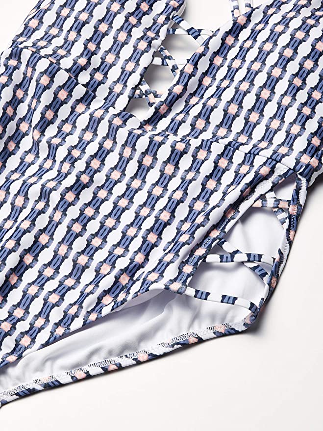 Jessica Simpson V-Neck One-Piece Swimsuit Bathing Suit Color Plunge Dark Multi Size L