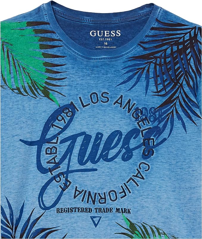 GUESS Boys' Embroidered Logo Washed Jersey T-Shirt Color Thai Sapphire Size 18