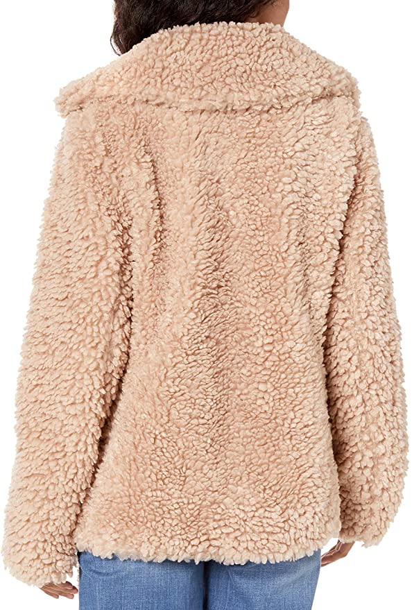 Kensie Women's Faux Fur Cropped A Line Teddy Reversible Coat Color Nude Size 2XL