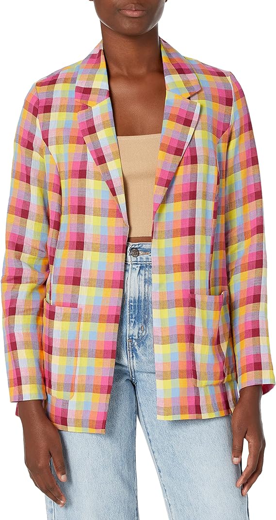BCBGeneration Women's Open Front Plaid Blazer Multicolor Size M