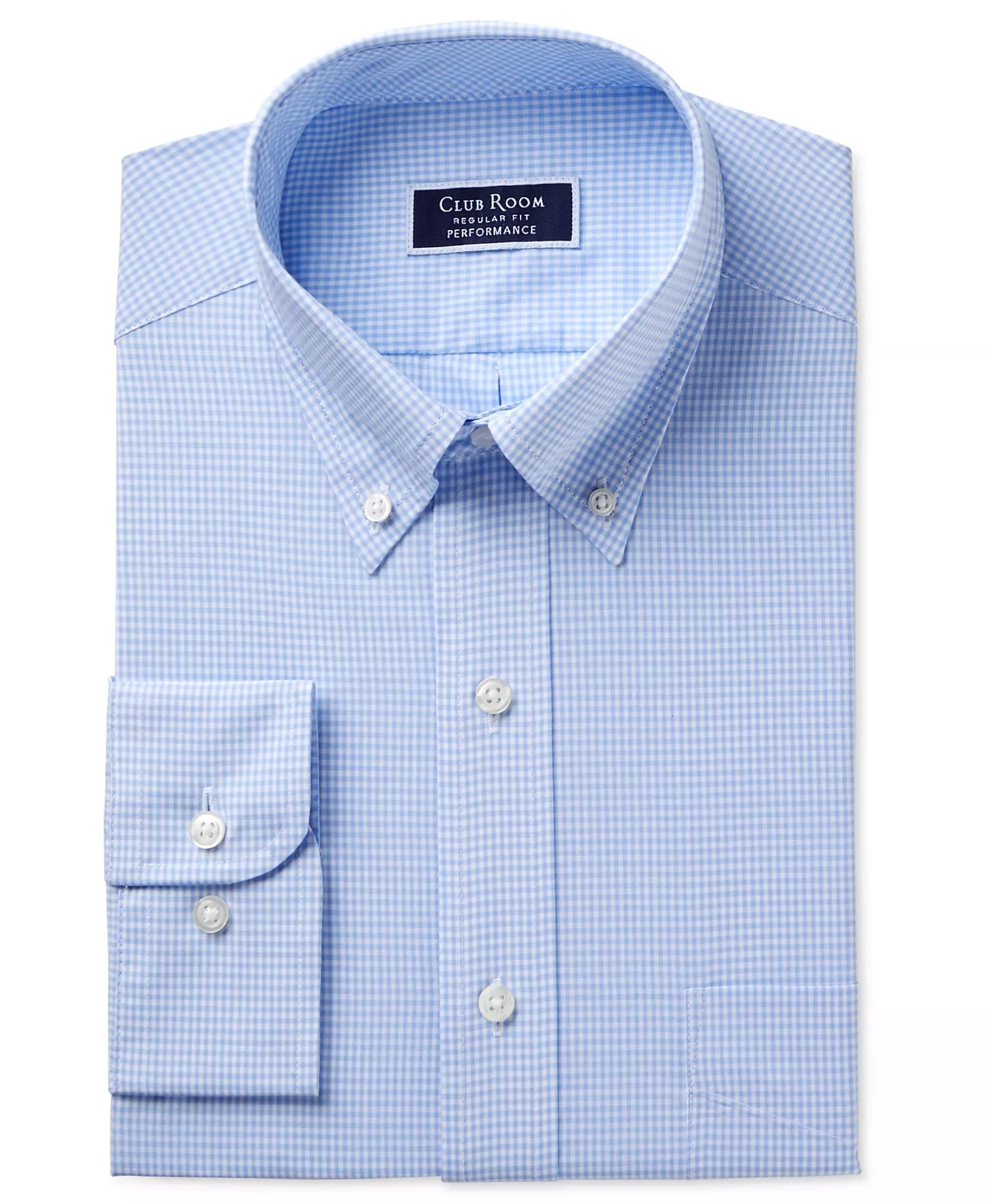 Club Room Men's Regular-Fit Mini Gingham Dress Shirt  Light Blue 17.5 34/35