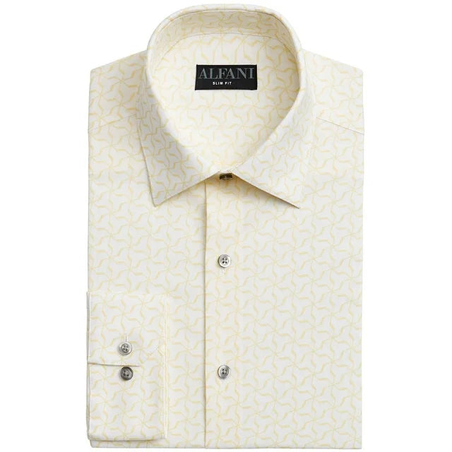 Alfani Men's Slim-Fit Performance Stretch Dress Shirt Color Yellow White Size 15/15.5 34/35