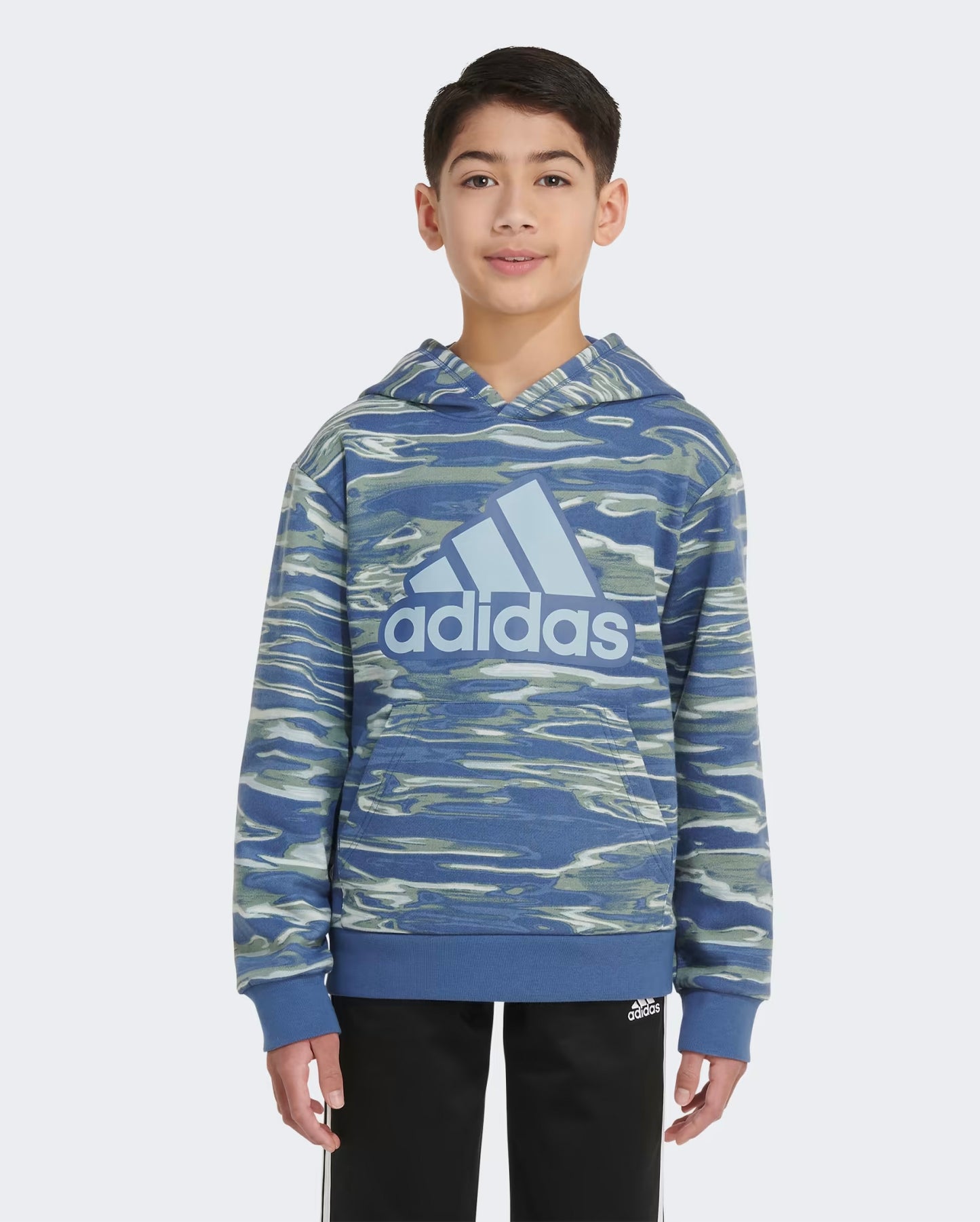Adidas Boys' Allover Print Liquid Camo Pullover Hoodie Color Crew Blue Size M (10/12)