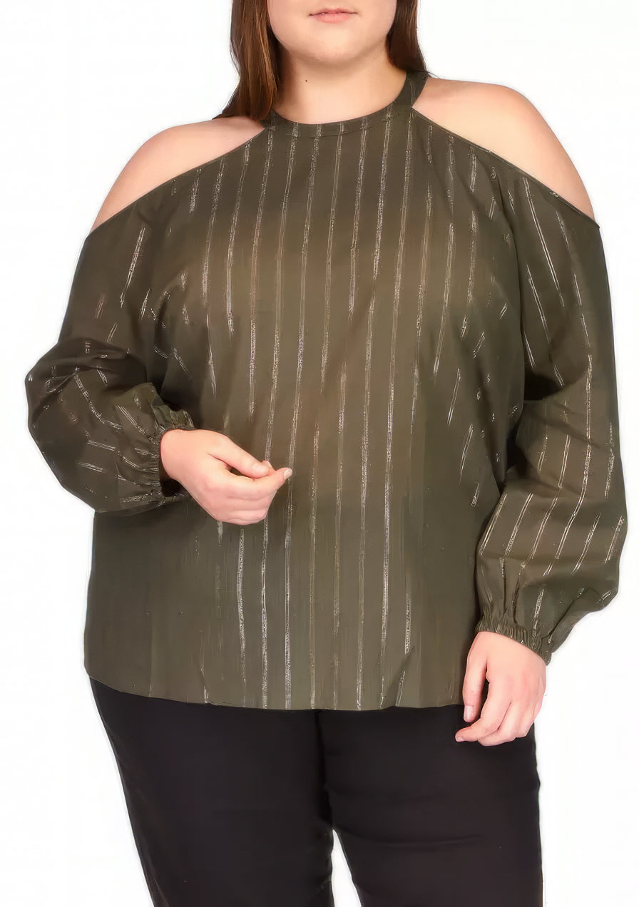 Michael Kors Women's Plus Size Metallic Cold Shoulder Top Color Sangria Size 3X