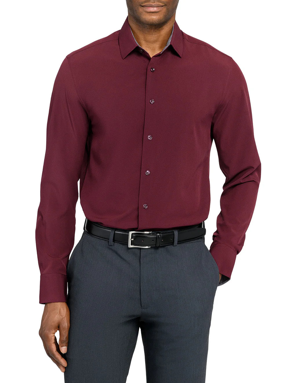 ConStruct Men's Slim-Fit Solid Performance Dress Shirt  Burgundy 18/18.5 36/37