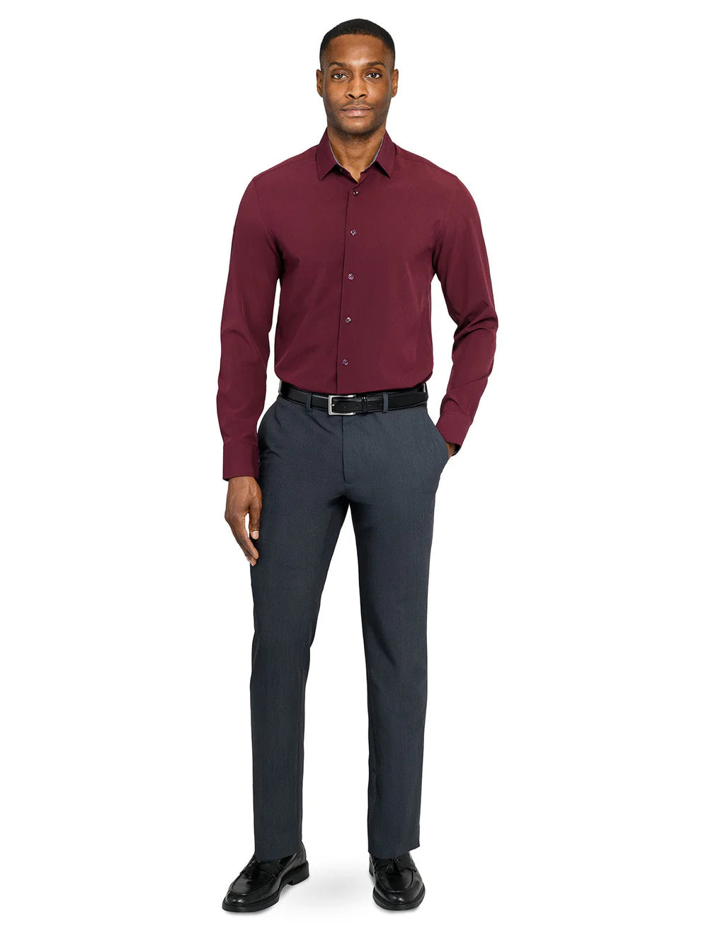 ConStruct Men's Slim-Fit Solid Performance Dress Shirt  Burgundy 18/18.5 36/37