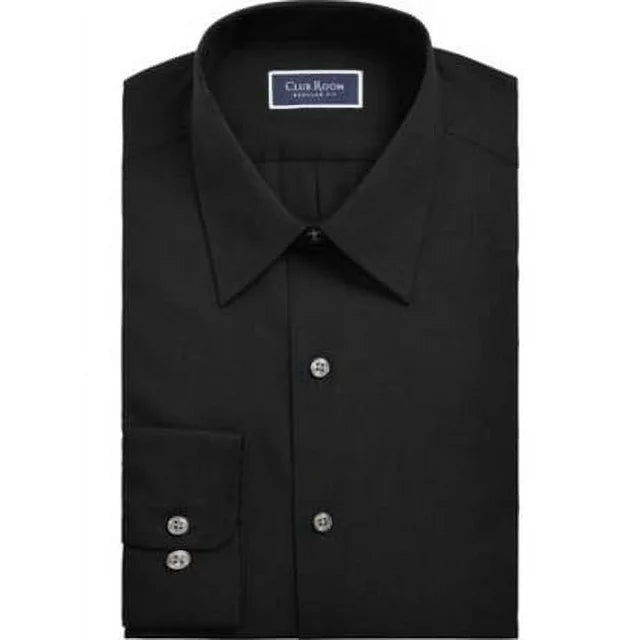 Club Room Men's Regular Fit Long Sleeve Dress Shirt Color Deep Black Size M 15-15.5