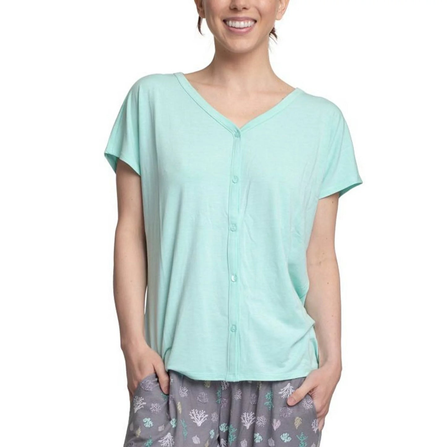 COOL GIRL Women's T-Printed Pajama Set Color Mint Seagrass Size S