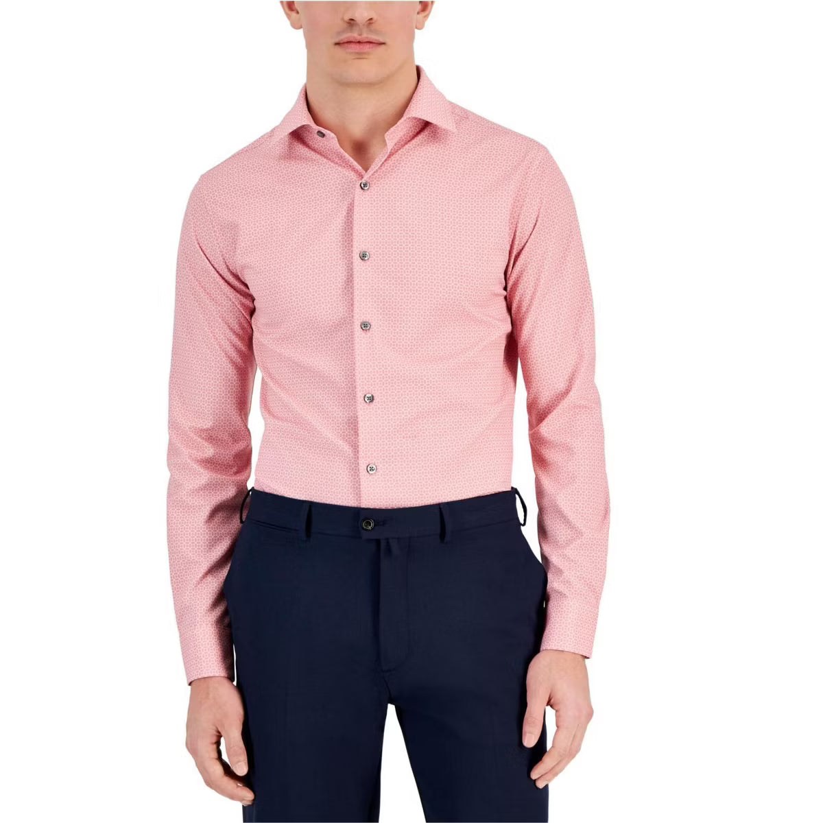 Alfani Men's Slim-Fit Medallion Dress Shirt Pink 14/14.5 32/33