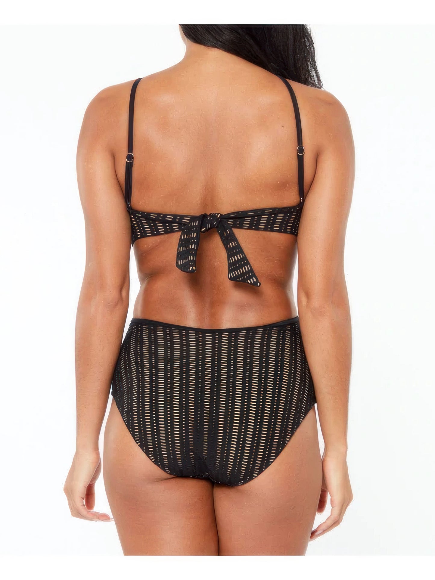 Bar III High-Neck Crochet Monokini Swimsuit Color Black Size L