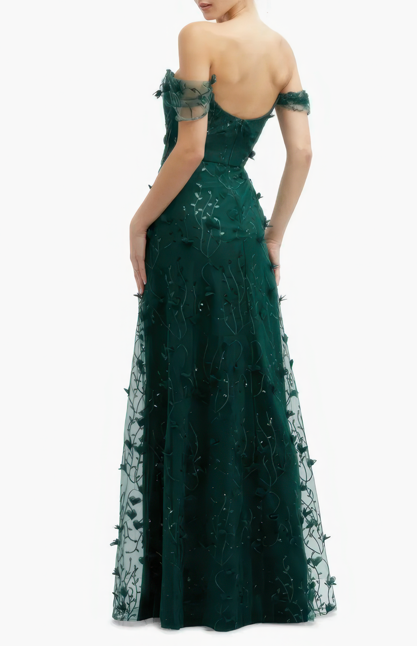 Dessy Collection Women's Off-the-Shoulder A-line Embroidered Dress Evergreen Size 6