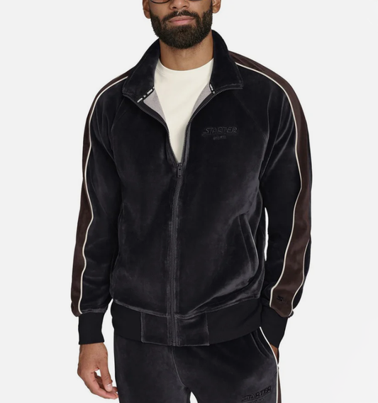 Starter Men's Velour Track Jacket  Black Size 2XL