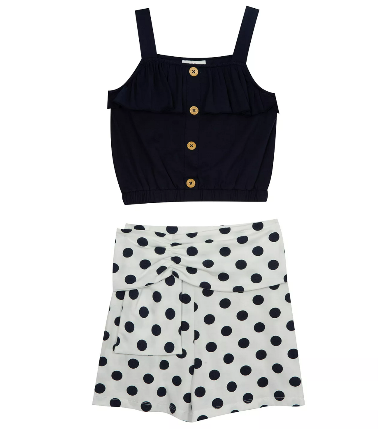 RARE EDITIONS Big Girls Solid Knit Top Dot Printed Knit Shorts, 2-Piece Set Color Navy Size 16