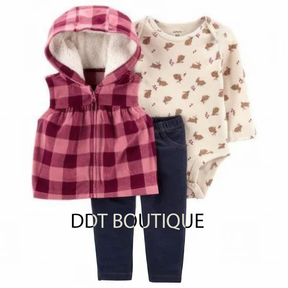 Carters Baby Girls 3-Pc. Plaid Fleece Vest Set Color Plaid Size Newborn