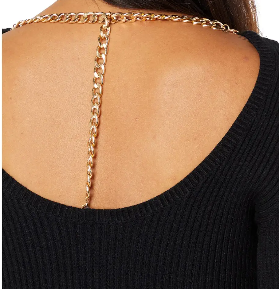 ASTR Women's The Label Elson Cropped Chain-Back Sweater Color Black Size XS