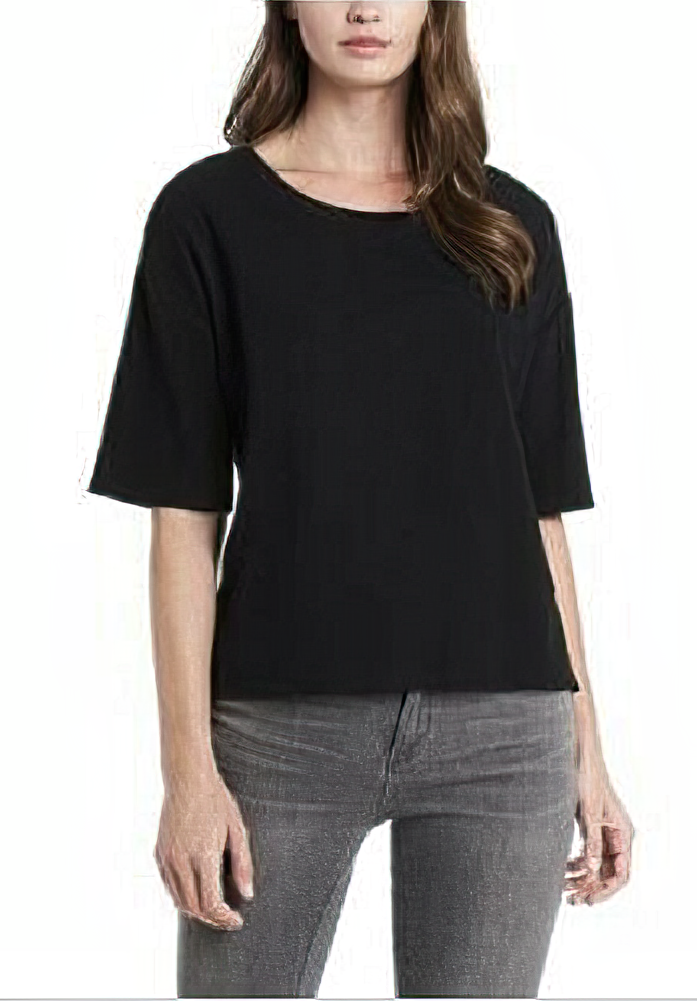 Vince Camuto Women's Elbow Sleeve French Terry Top Color Rich Black Size 2XS