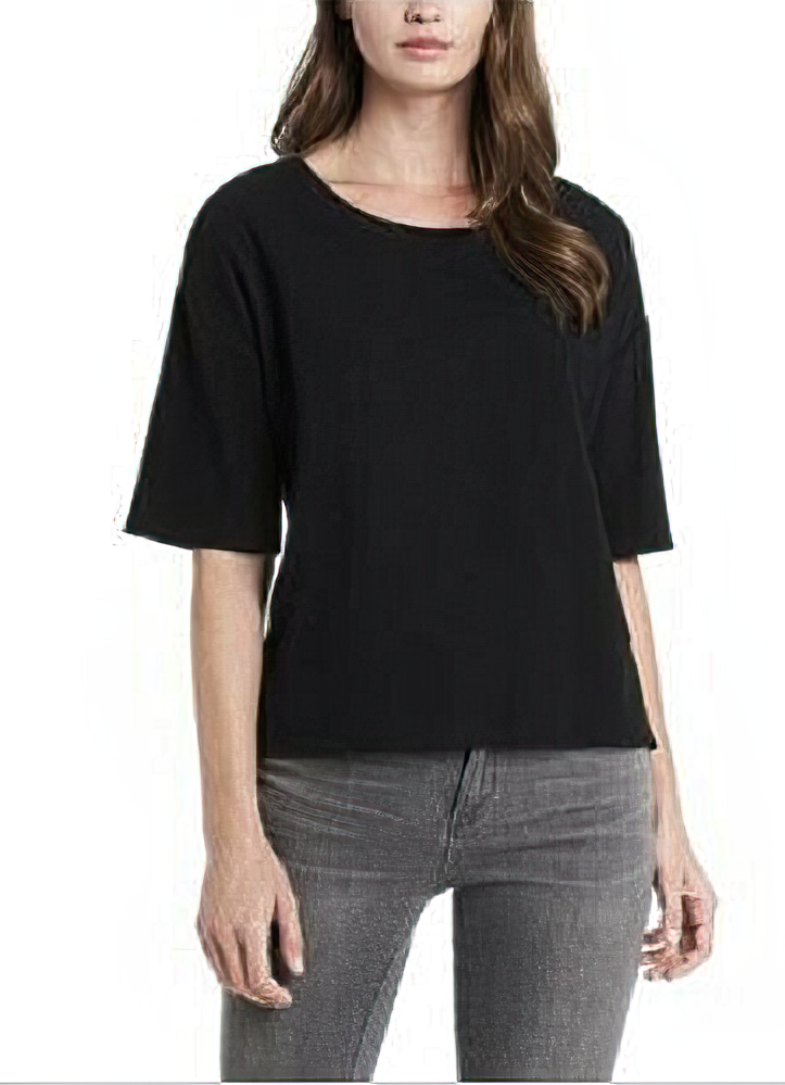 Vince Camuto Women's Elbow Sleeve French Terry Top Color Rich Black Size XS