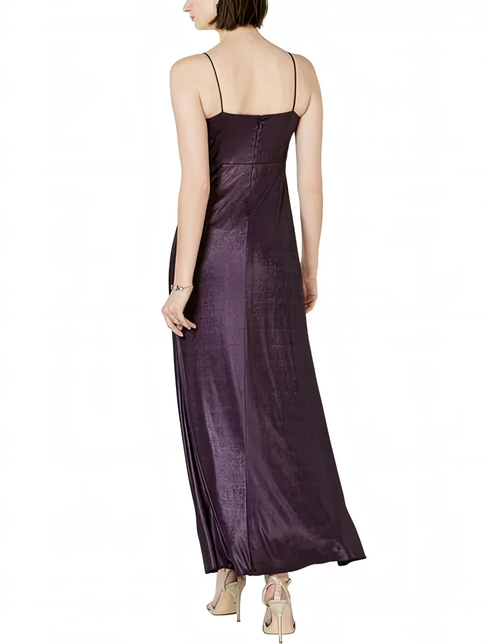 Adrianna Papell Allover Jersey Metallic Heather Knotted Gown Color Aubergine Size 18